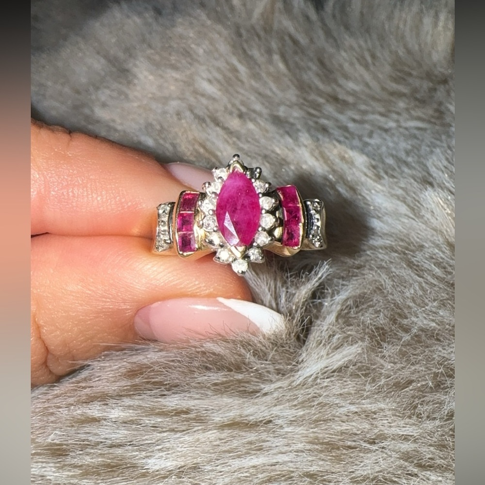 14k Gold Ring Rubies Diamonds